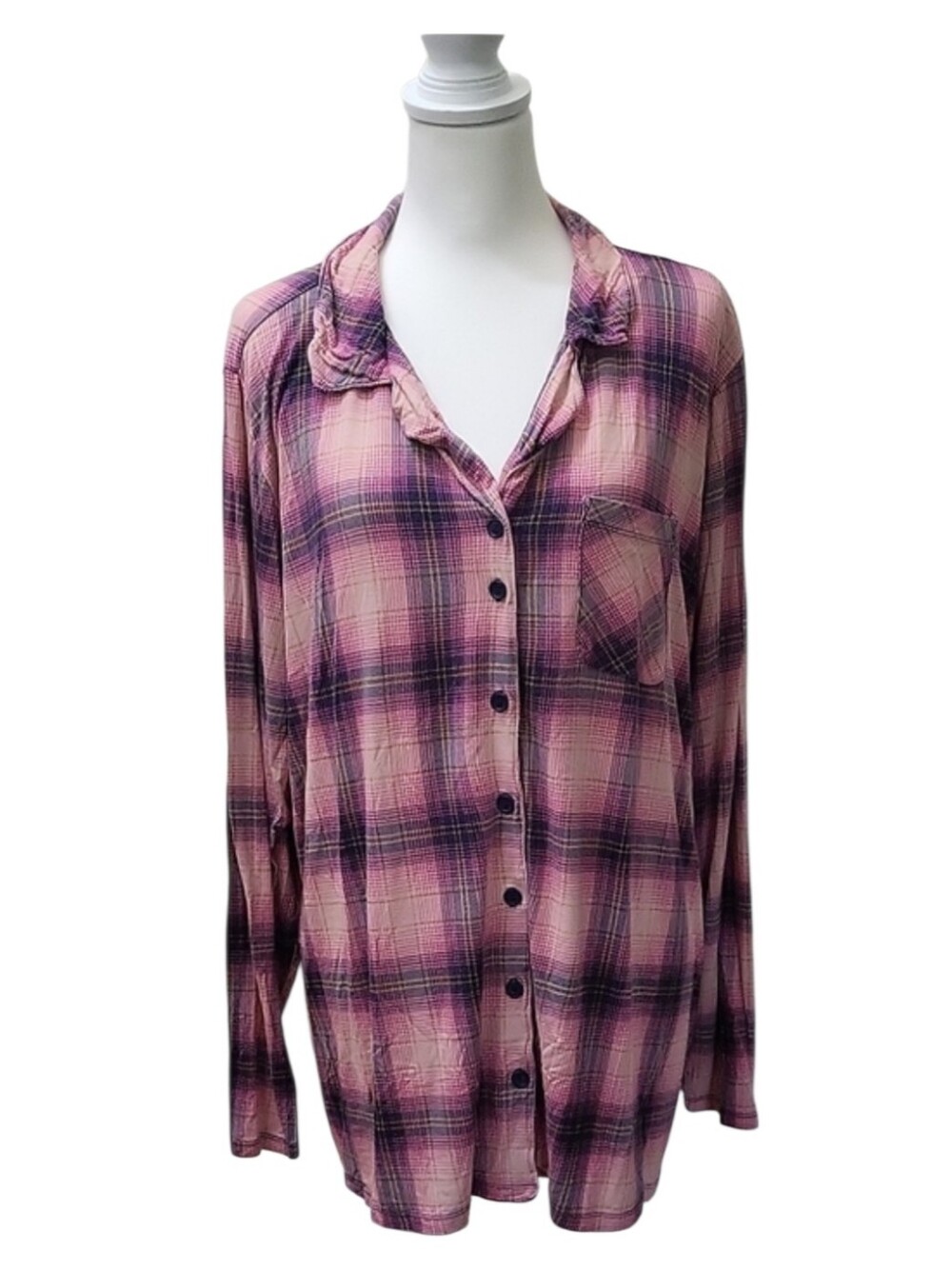 Torrid Pink Purple Plaid Sleep Shirt Size 2 2X Button Up Lounge Top